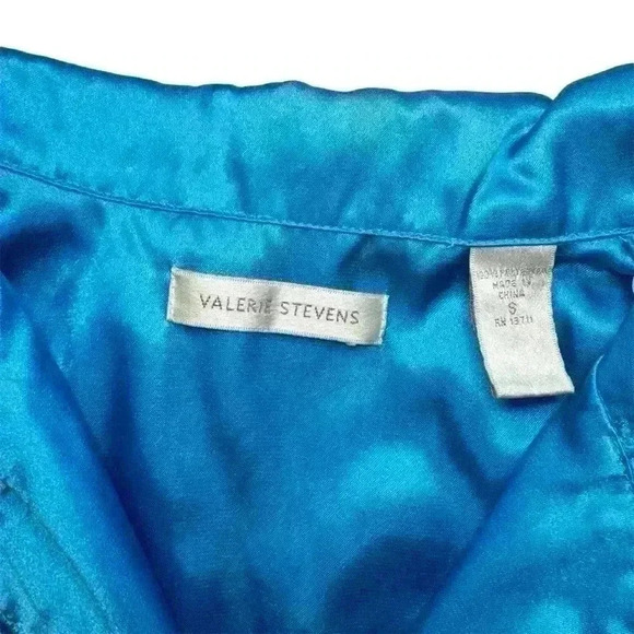 Valerie Stevens Satin Aqua 2 Piece Pajama Set Small - Picture 3 of 7